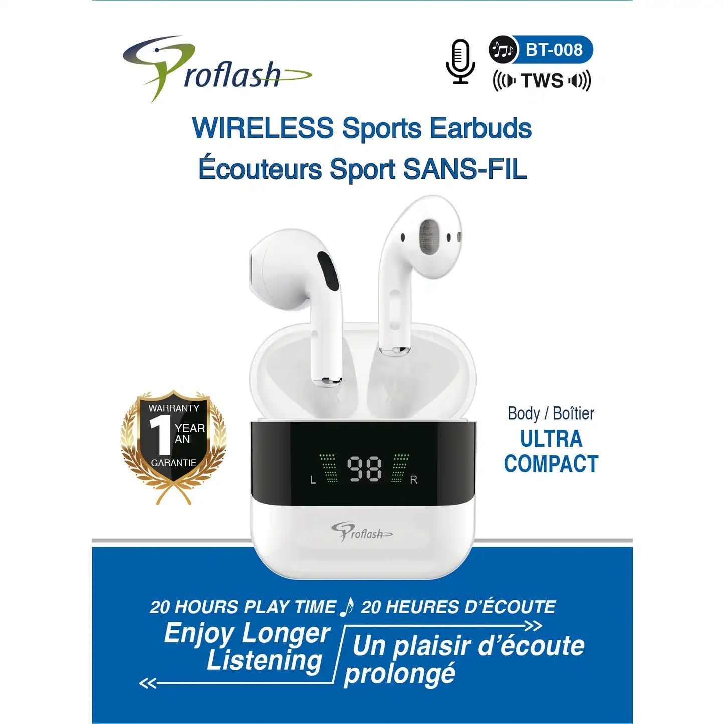 Wireless Earbuds With Smart Display, Touch Control, ANC