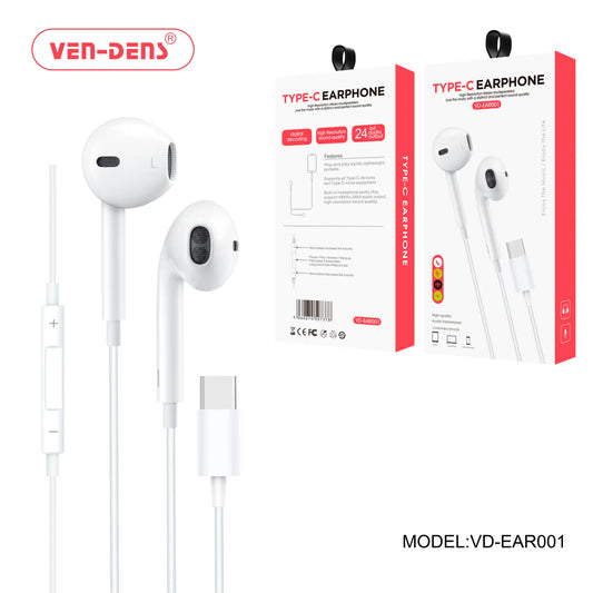 Wired USB-C Earphones With Microphone & In-Line Volume Control (EAR001)