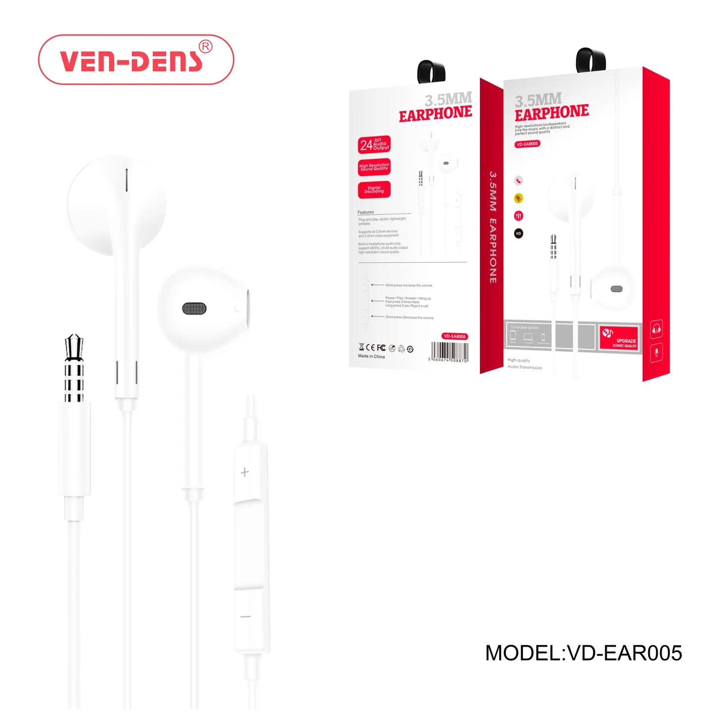 Wired 3.5mm  Earphones With Microphone & Volume Control (EAR005)